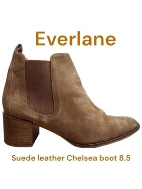 Everlane the heeled Chelsea boot suede leather block heel Chestnut women's 8.5